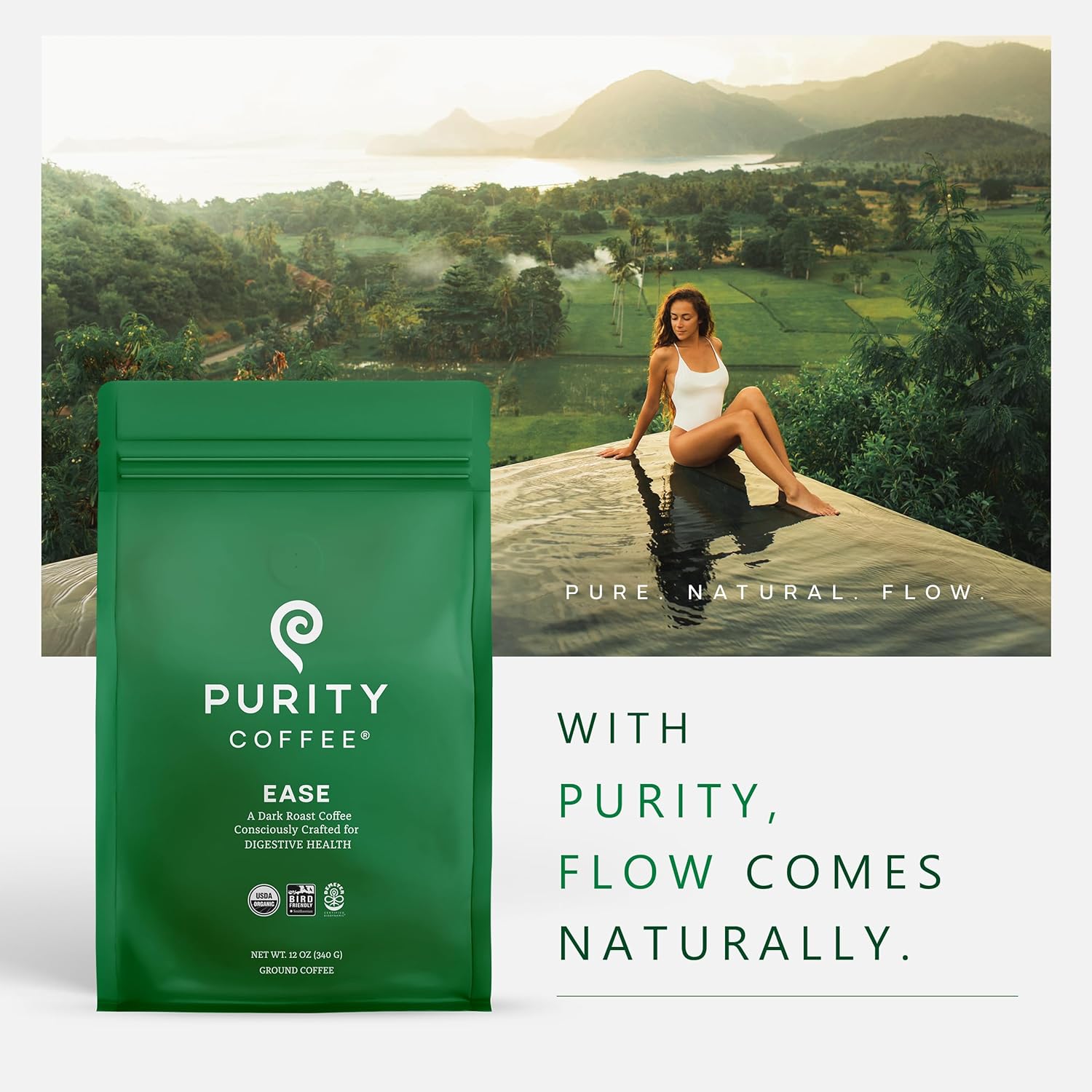 EASE Low Acid Dark Roast Ground Coffee – 340g Bag